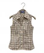 BURBERRY BLUE LABELバーバリー ブルー レーベル）の古着「マイクロノバチェック柄スキッパーノースリーブシャツ」｜ベージュ