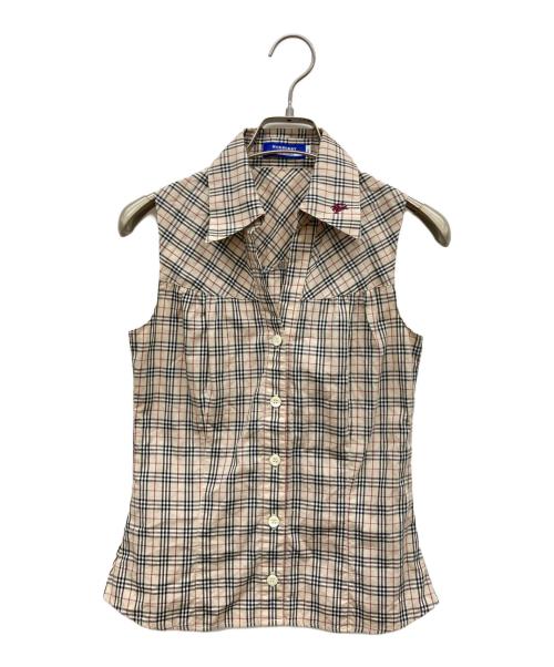 BURBERRY BLUE LABEL（バーバリー ブルー レーベル）BURBERRY BLUE LABEL (バーバリー ブルー レーベル) マイクロノバチェック柄スキッパーノースリーブシャツ ベージュ サイズ:36の古着・服飾アイテム