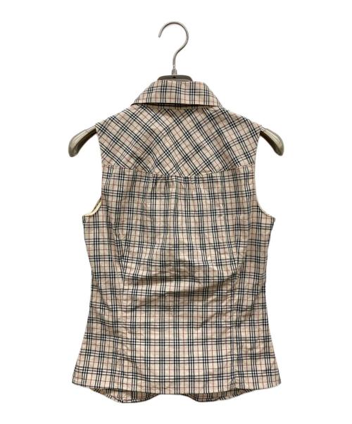 BURBERRY BLUE LABEL（バーバリー ブルー レーベル）BURBERRY BLUE LABEL (バーバリー ブルー レーベル) マイクロノバチェック柄スキッパーノースリーブシャツ ベージュ サイズ:36の古着・服飾アイテム