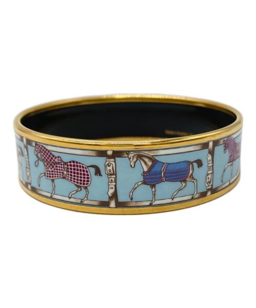 HERMES（エルメス）HERMES (エルメス) Enamel Printed Wide Horse Riding Motif Bracelet スカイブルーの古着・服飾アイテム