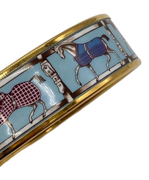 HERMES（エルメス）HERMES (エルメス) Enamel Printed Wide Horse Riding Motif Bracelet スカイブルーの古着・服飾アイテム