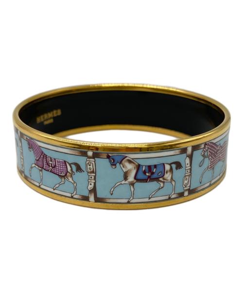 HERMES（エルメス）HERMES (エルメス) Enamel Printed Wide Horse Riding Motif Bracelet スカイブルーの古着・服飾アイテム
