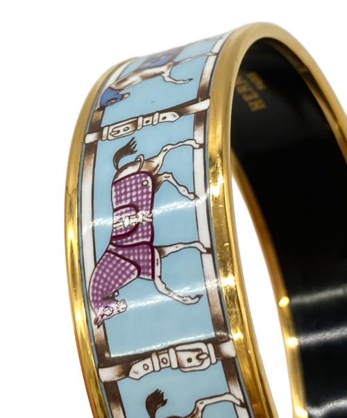 HERMES（エルメス）HERMES (エルメス) Enamel Printed Wide Horse Riding Motif Bracelet スカイブルーの古着・服飾アイテム