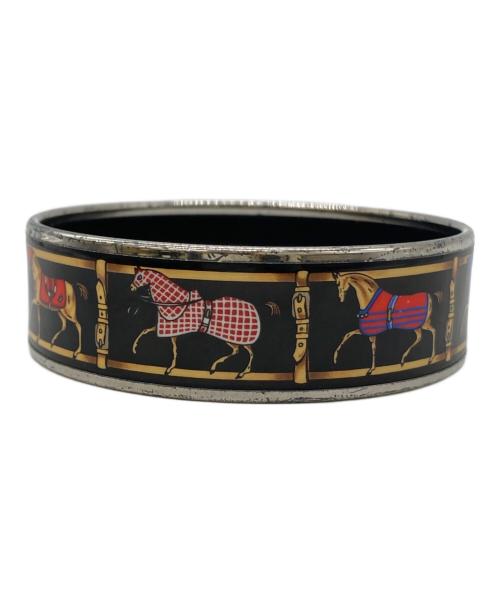 HERMES（エルメス）HERMES (エルメス) Enamel Printed Wide Horse Riding Motif Bracelet ブラックの古着・服飾アイテム