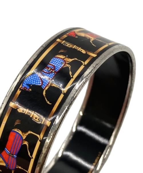HERMES（エルメス）HERMES (エルメス) Enamel Printed Wide Horse Riding Motif Bracelet ブラックの古着・服飾アイテム