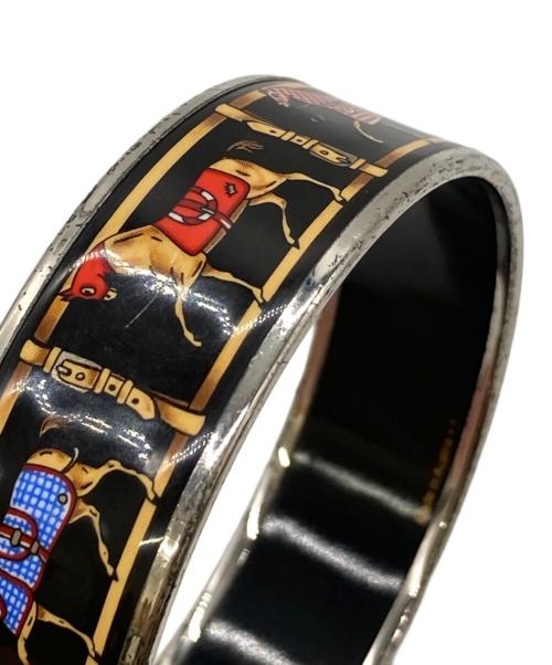 HERMES（エルメス）HERMES (エルメス) Enamel Printed Wide Horse Riding Motif Bracelet ブラックの古着・服飾アイテム
