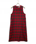 BEAMS BOYビームスボーイ）の古着「ポリエステル チェック ノースリーブ ワンピース」｜レッド