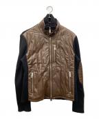 RALPH LAURENラルフローレン）の古着「レザー切替ニットジャケット」｜カーキ×ブラック