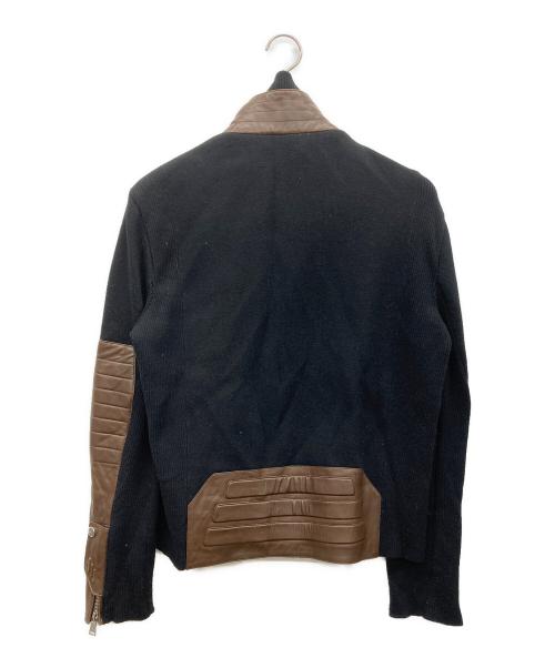 RALPH LAUREN（ラルフローレン）RALPH LAUREN (ラルフローレン) レザー切替ニットジャケット カーキ×ブラック サイズ:Ｌの古着・服飾アイテム