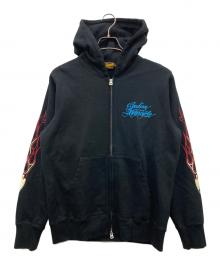INDIAN MOTORCYCLE（インディアンモーターサイクル）の古着「PINSTRIPE PATTERN FULL ZIP PARKA」｜ブラック