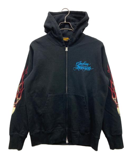 INDIAN MOTORCYCLE（インディアンモーターサイクル）INDIAN MOTORCYCLE (インディアンモーターサイクル) PINSTRIPE PATTERN FULL ZIP PARKA ブラック サイズ:Mの古着・服飾アイテム