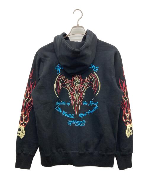 INDIAN MOTORCYCLE（インディアンモーターサイクル）INDIAN MOTORCYCLE (インディアンモーターサイクル) PINSTRIPE PATTERN FULL ZIP PARKA ブラック サイズ:Mの古着・服飾アイテム