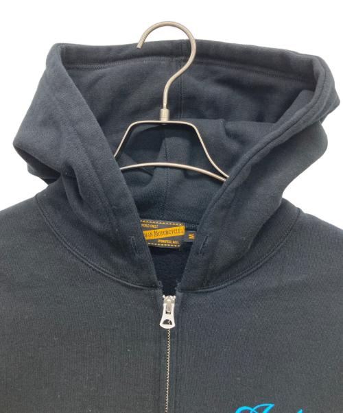 INDIAN MOTORCYCLE（インディアンモーターサイクル）INDIAN MOTORCYCLE (インディアンモーターサイクル) PINSTRIPE PATTERN FULL ZIP PARKA ブラック サイズ:Mの古着・服飾アイテム
