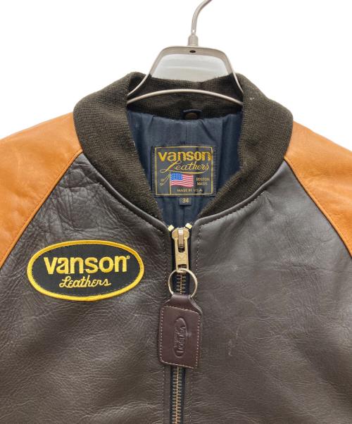 VANSON（バンソン）VANSON (バンソン) レザースタジアムジャケット ブラウン サイズ:34の古着・服飾アイテム