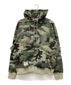 BILLIONAIRE BOYS CLUBビリオネアボーイズクラブ）の古着「Rhinestone Cotton Hoodie」｜カーキ