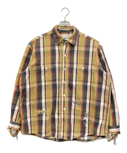 BOWWOW（バウワウ）BOWWOW (バウワウ) ダメージ加工チェックネルシャツ ベージュ サイズ:MEDIUMの古着・服飾アイテム