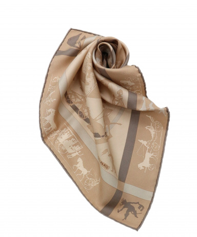 HERMES ベージュ ブラウン スカーフ 中古・古着通販】HERMES (エルメス) シルクスカーフ ベージュ