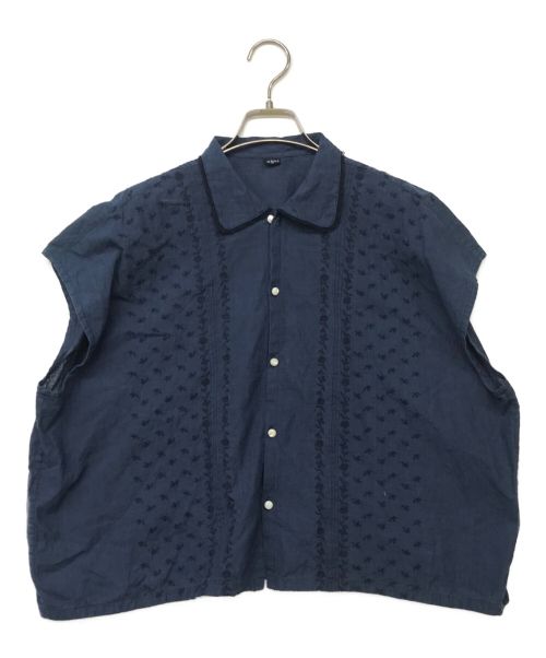 45R（フォーティファイブ・アール）45R (フォーティーファイブアール) 藍インドカディdeステッチ馬ブラウス ネイビー サイズ:2の古着・服飾アイテム