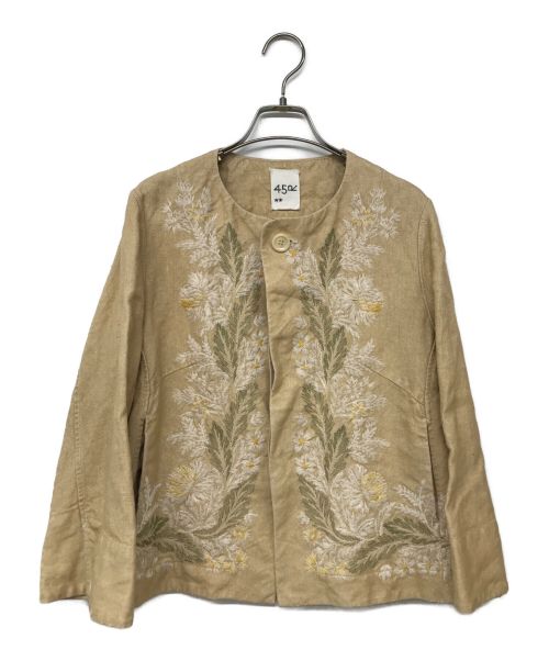 45R（フォーティファイブ・アール）45R (フォーティーファイブアール) リネンダックの刺繍ボレロ ベージュ サイズ:2の古着・服飾アイテム