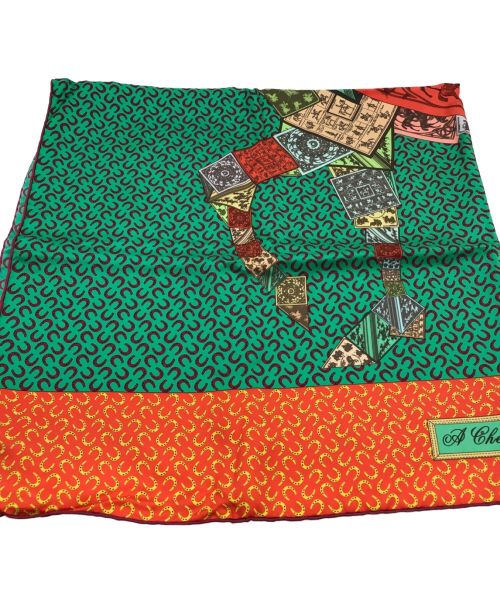 HERMES（エルメス）HERMES (エルメス) カレ90スカーフ グリーン×オレンジの古着・服飾アイテム
