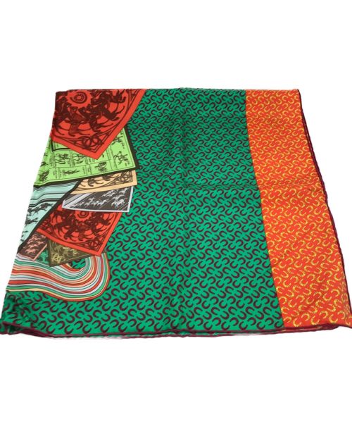 HERMES（エルメス）HERMES (エルメス) カレ90スカーフ グリーン×オレンジの古着・服飾アイテム