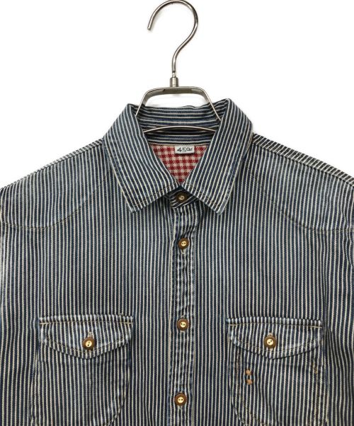 45R（フォーティファイブ・アール）45R (フォーティーファイブアール) シャツデニムのプティイースタンシャツ ブルー×ホワイト サイズ:表記無しの古着・服飾アイテム
