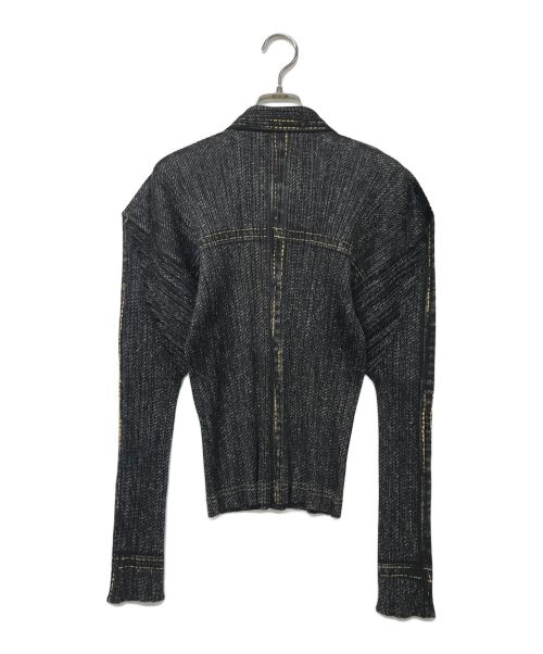 PLEATS PLEASE（プリーツプリーズ）PLEATS PLEASE (プリーツプリーズ) デニム 転写プリントシャツ ブラック×ネイビー サイズ:3の古着・服飾アイテム