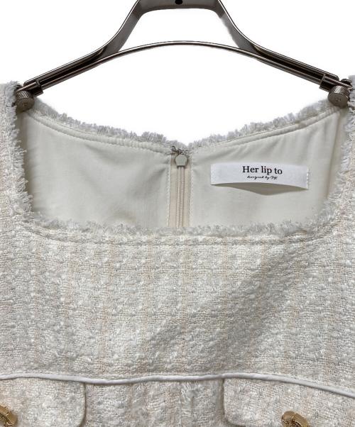 HER LIP TO（ハーリップトゥ）HER LIP TO (ハーリップトゥ) May Tweed Mini Dress/メイツイードミニドレス ホワイト サイズ:Mの古着・服飾アイテム
