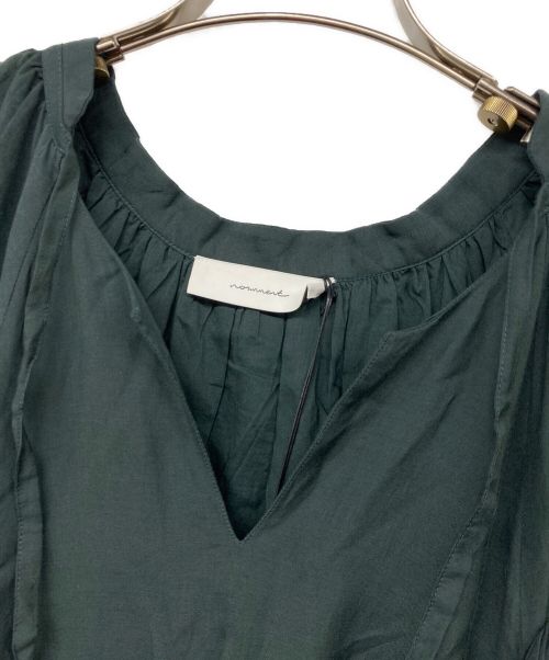 normment（ノーメント）normment (ノーメント) コットンレーヨン ピンタックスリーブ ラダーレースワンピース グリーン サイズ:Fの古着・服飾アイテム