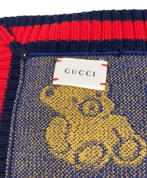 GUCCI（グッチ）GUCCI (グッチ) テディベア柄ブランケット ネイビーの古着・服飾アイテム