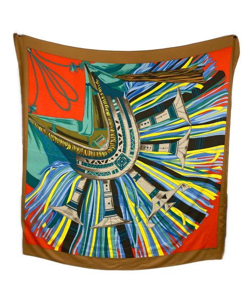 HERMES（エルメス）HERMES (エルメス) カレジェアン/カシミヤシルクスカーフ ブラウンの古着・服飾アイテム