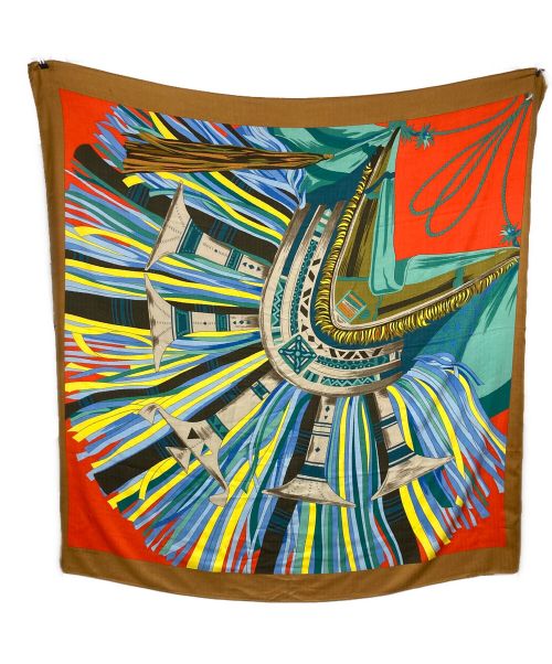 HERMES（エルメス）HERMES (エルメス) カレジェアン/カシミヤシルクスカーフ ブラウンの古着・服飾アイテム