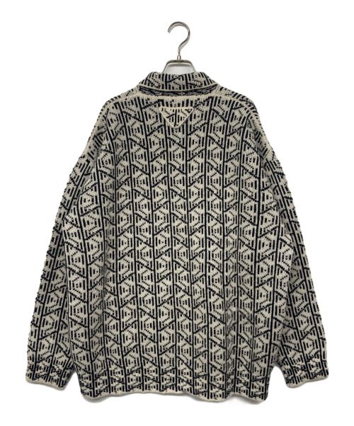 PRADA（プラダ）PRADA (プラダ) 総柄襟付きニットカーディガン ホワイト×ブラック サイズ:38の古着・服飾アイテム