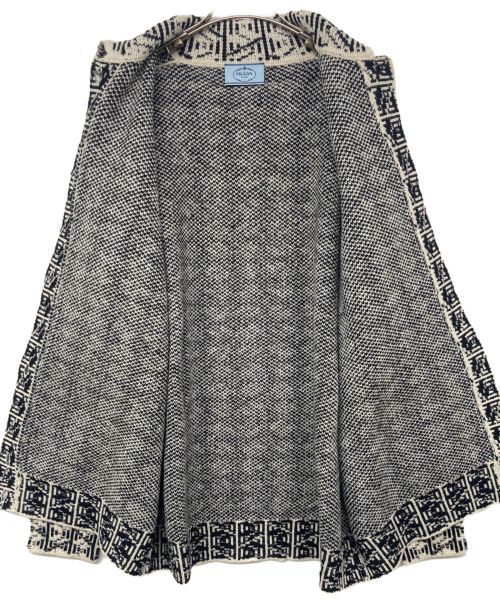 PRADA（プラダ）PRADA (プラダ) 総柄襟付きニットカーディガン ホワイト×ブラック サイズ:38の古着・服飾アイテム