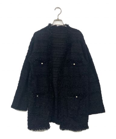 ソージュ ツイードライクニットジャケット　ブラック　F　美品 中古・古着通販】SOEJU (ソージュ) ツイードライクロングニット