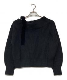 Mystrada（マイストラーダ）の古着「ベロアリボンオフショルニット」｜ブラック