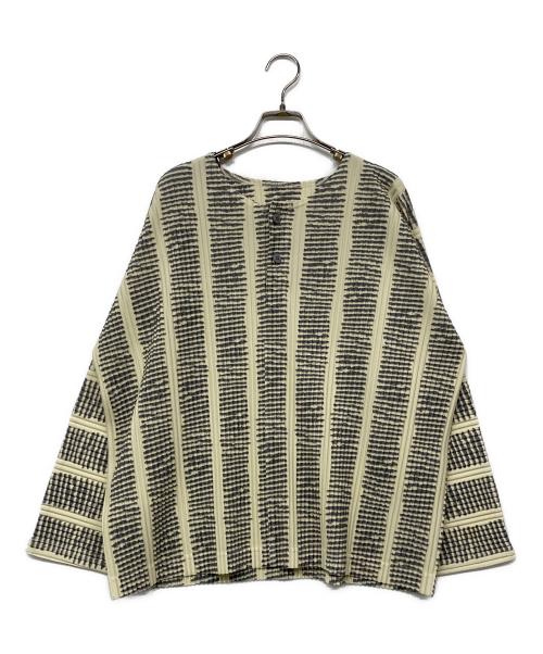HOMME PLISSE ISSEY MIYAKE（オム プリッセ イッセイ ミヤケ）HOMME PLISSE ISSEY MIYAKE (オムプリッセ イッセイ ミヤケ) ヘンリーネックプリーツカットソー ベージュ×グレー サイズ:2の古着・服飾アイテム
