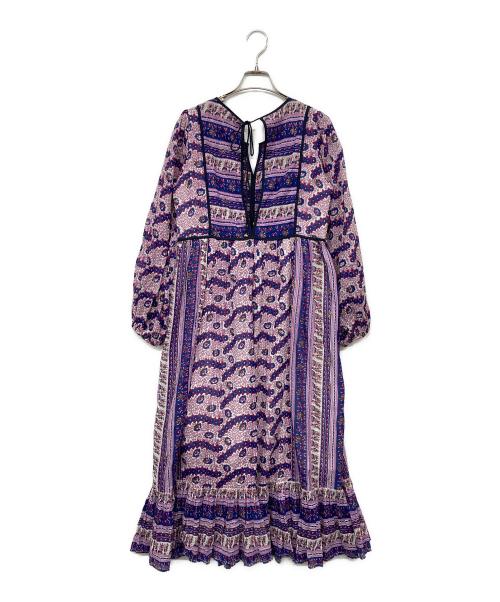 ne quittez pas（ヌキテパ）ne quittez pas (ヌキテパ) ETHNIC PRINT FRILLED DRESS/エスニックプリントフィールドドレス パープル サイズ:記載なしの古着・服飾アイテム