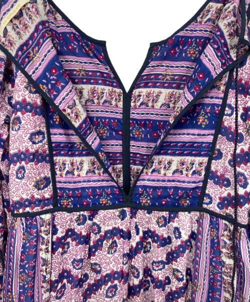 ne quittez pas（ヌキテパ）ne quittez pas (ヌキテパ) ETHNIC PRINT FRILLED DRESS/エスニックプリントフィールドドレス パープル サイズ:記載なしの古着・服飾アイテム