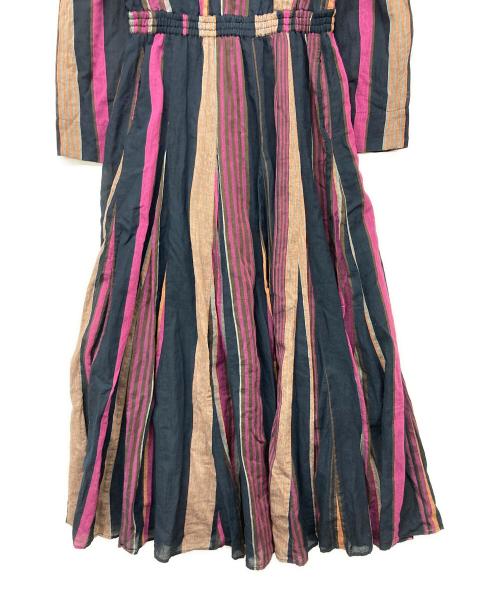 ne quittez pas（ヌキテパ）ne quittez pas (ヌキテパ) Vネックロングワンピース ネイビー×パープル サイズ:記載なしの古着・服飾アイテム