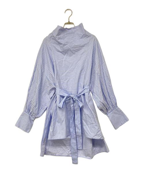 ENFOLD（エンフォルド）ENFOLD (エンフォルド) ストライプハイネックブラウス ブルー サイズ:38の古着・服飾アイテム