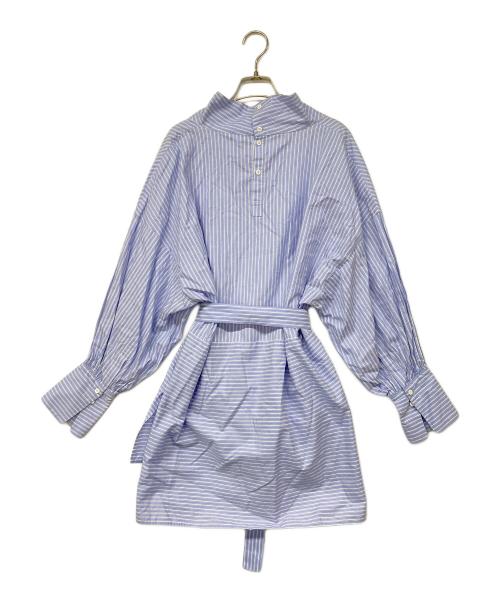 ENFOLD（エンフォルド）ENFOLD (エンフォルド) ストライプハイネックブラウス ブルー サイズ:38の古着・服飾アイテム