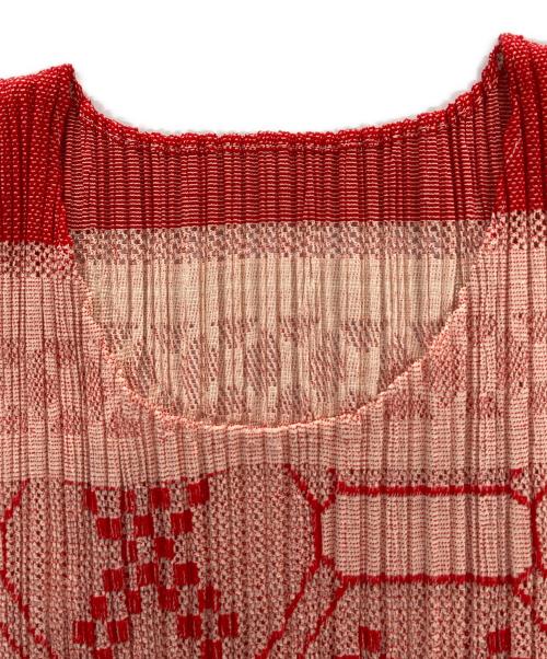 PLEATS PLEASE（プリーツプリーズ）PLEATS PLEASE (プリーツプリーズ) プリーツカットソー レッド×ベージュ サイズ:3の古着・服飾アイテム