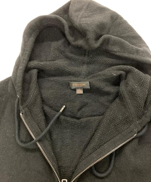 COACH（コーチ）COACH (コーチ) レザーエルボーパッチ ニットパーカー ブラック サイズ:ｓの古着・服飾アイテム