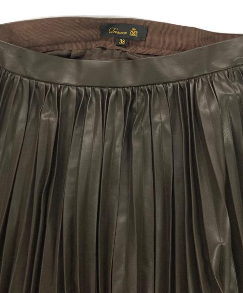 DRAWER（ドゥロワー）DRAWER (ドゥロワー) エコレザー プリーツスカート ブラウン サイズ:38の古着・服飾アイテム