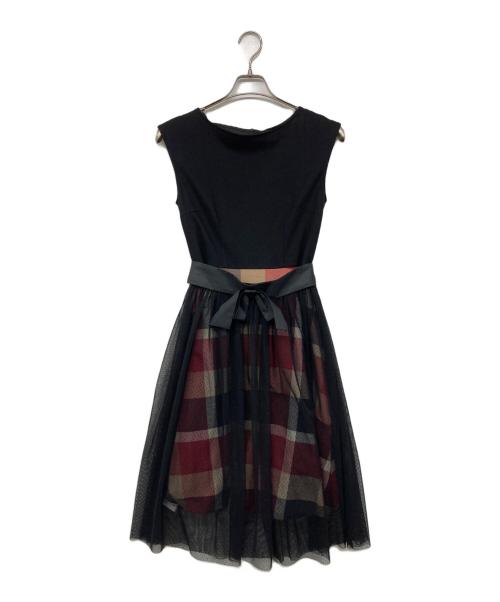 BLUE LABEL CRESTBRIDGE（ブルーレーベルクレストブリッジ）BLUE LABEL CRESTBRIDGE (ブルーレーベルクレストブリッジ) チュールレイヤードワンピース ブラック サイズ:36の古着・服飾アイテム