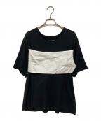 MM6 Maison Margielaエムエムシックスメゾンマルジェラ）の古着「FABRIC INSERT T-SHIRT/半袖カットソー」｜ホワイト×ブラック
