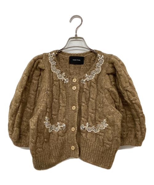Simone Rocha（シモーネ ロシャ）Simone Rocha (シモーネ ロシャ) 半袖ビジューニットカーディガン ブラウン サイズ:Lの古着・服飾アイテム