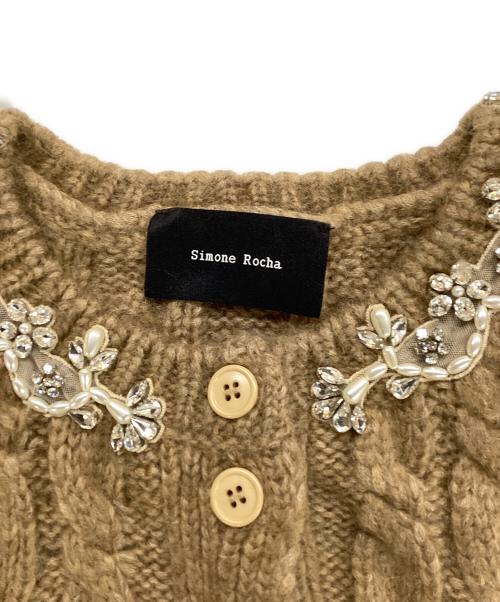 Simone Rocha（シモーネ ロシャ）Simone Rocha (シモーネ ロシャ) 半袖ビジューニットカーディガン ブラウン サイズ:Lの古着・服飾アイテム