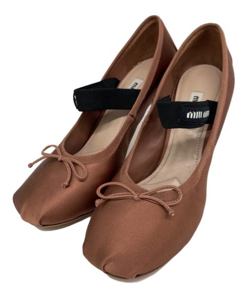 MIU MIU（ミュウミュウ）MIU MIU (ミュウミュウ) サテンバレエパンプス ブラウン サイズ:36 1/2の古着・服飾アイテム